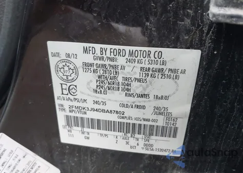 2013 Ford Edge Sel from USA, damaged, VIN 2FMDK3J94DBA87802